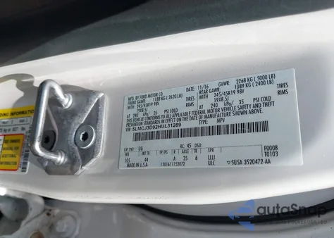 2017 Lincoln Mkc Reserve from USA, damaged, VIN 5LMCJ3D92HUL31289